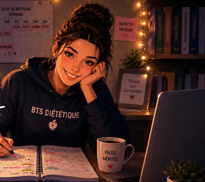 Étudiante en BTS Diététique en train de réviser